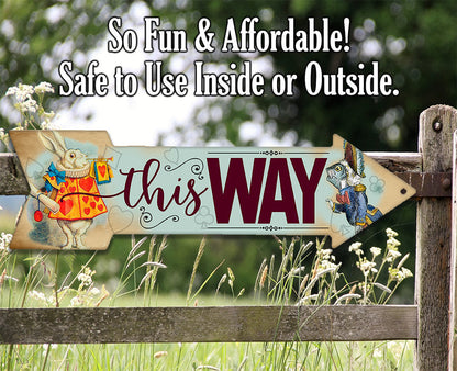 This Way - White Rabbit - Directional Arrow - Metal Sign