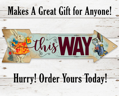 This Way - White Rabbit - Directional Arrow - Metal Sign