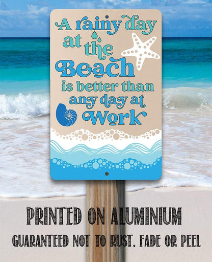 A Rainy Day At The Beach - Metal Sign