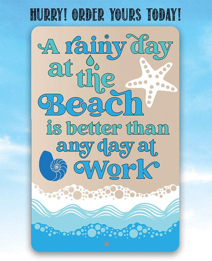 A Rainy Day At The Beach - Metal Sign