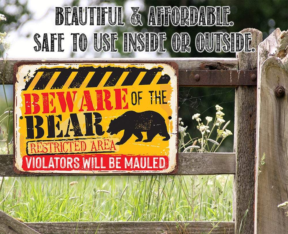 Tin - Beware Bear - Metal Sign