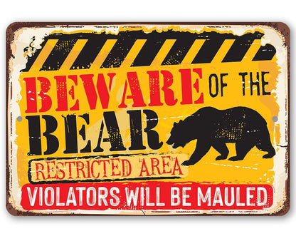 Tin - Beware Bear - Metal Sign
