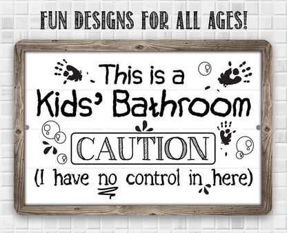 Caution Kid's Bathroom - Metal Sign