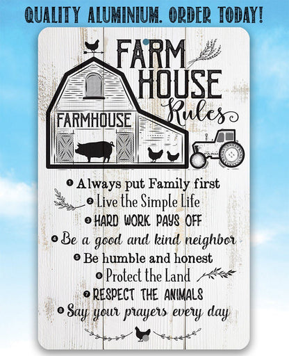 Farmhouse Rules - Metal Sign