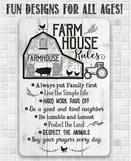 Farmhouse Rules - Metal Sign