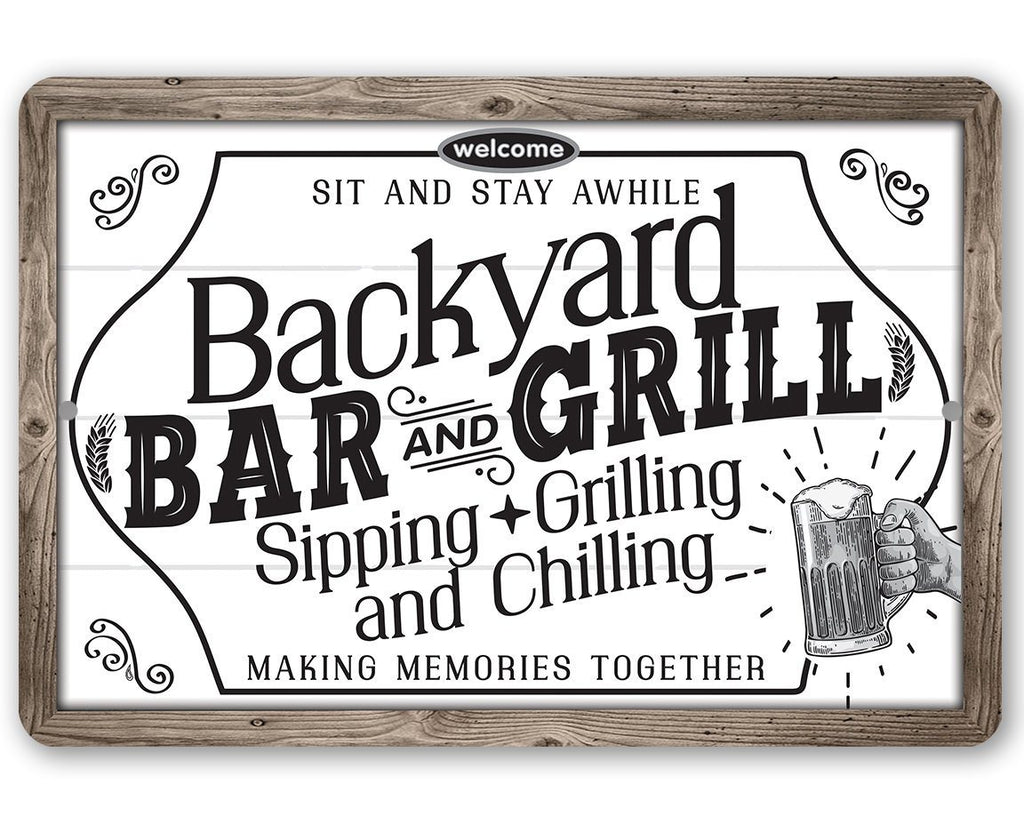 Backyard Bar & Grill - Metal Sign