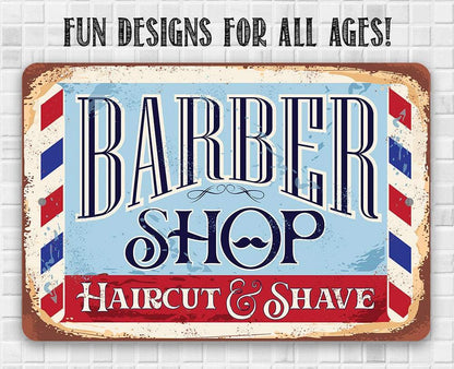 Barbershop Haircut and Shave - Metal Sign