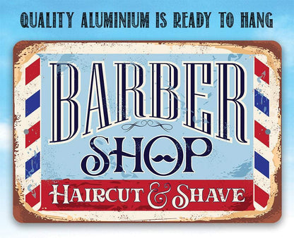 Barbershop Haircut and Shave - Metal Sign