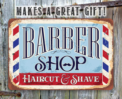 Barbershop Haircut and Shave - Metal Sign