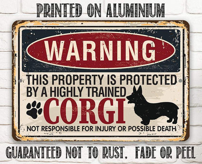 Warning Property Corgi - Metal Sign
