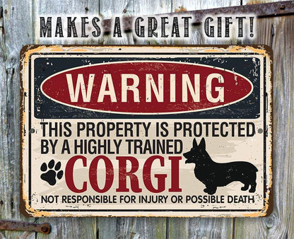 Warning Property Corgi - Metal Sign