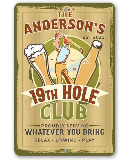Personalized - 19th Hole Club Golf - Metal Sign