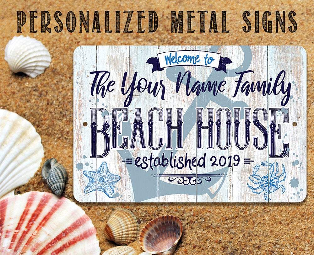 Personalized - Beach House - Metal Sign