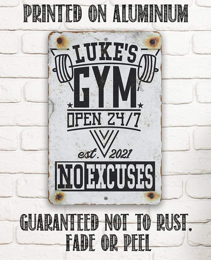 Personalized - Gym 24/7 No Excuses - Metal Sign