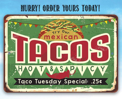 Tacos Hot and Spicy Taco Tuesday - Metal Sign