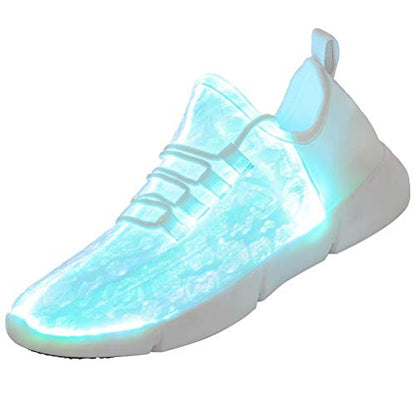 Fiber Optic LED Shoes Light Up Sneakers for Women Men with USB Charging Flashing Festivals Party Dance Luminous Kids Shoes White