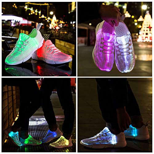 Fiber Optic LED Shoes Light Up Sneakers for Women Men with USB Charging Flashing Festivals Party Dance Luminous Kids Shoes White