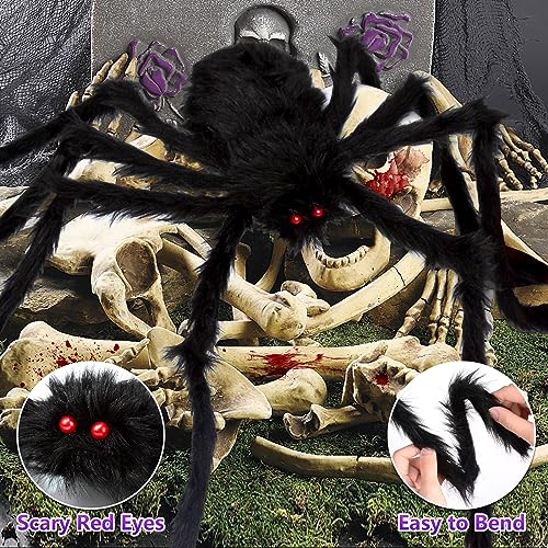 OCATO Halloween Decorations Spider Webs: Halloween Spider Web Lights 135 LED Purple Lights 59" Giant Spider Scary Halloween Decorations Outdoor Indoor for Party Garden Home Costumes Yard Haunted House