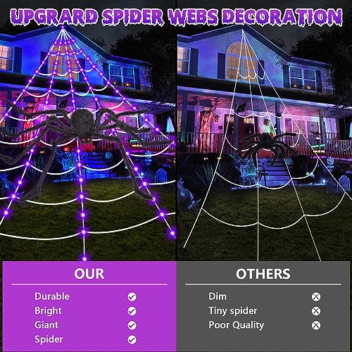 OCATO Halloween Decorations Spider Webs: Halloween Spider Web Lights 135 LED Purple Lights 59" Giant Spider Scary Halloween Decorations Outdoor Indoor for Party Garden Home Costumes Yard Haunted House